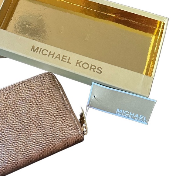 MICHAEL MICHAEL KORS JET SET 18K ROSE GOLD WALLET MK SIG MET SAFFIANO NWT - Picture 7 of 7
